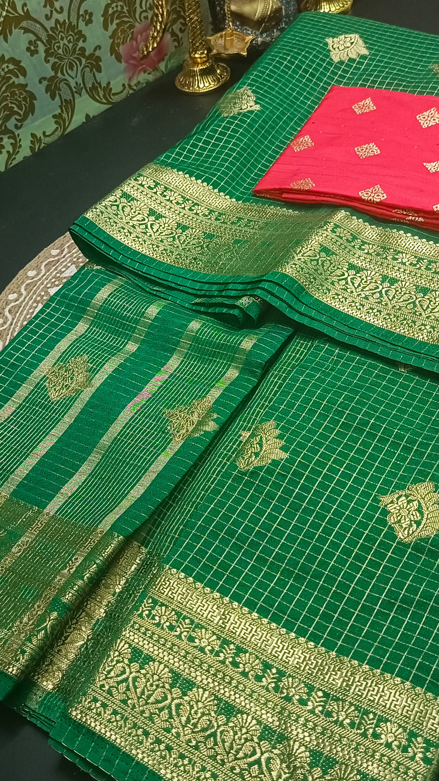 Dark Green Jaalika Vegan Viscose Georgette Saree MA25224