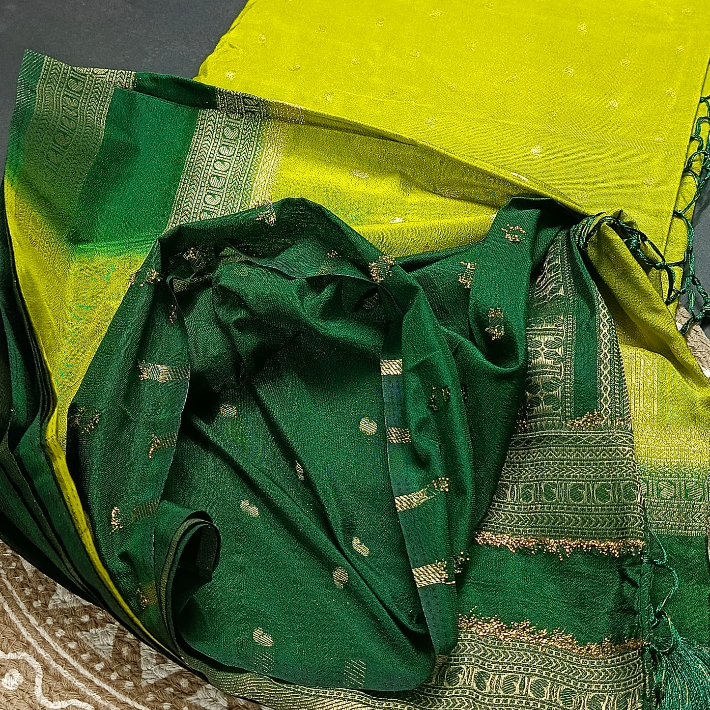 Green Green Kairika Vegan Viscose Crepe Silk Saree MA25163