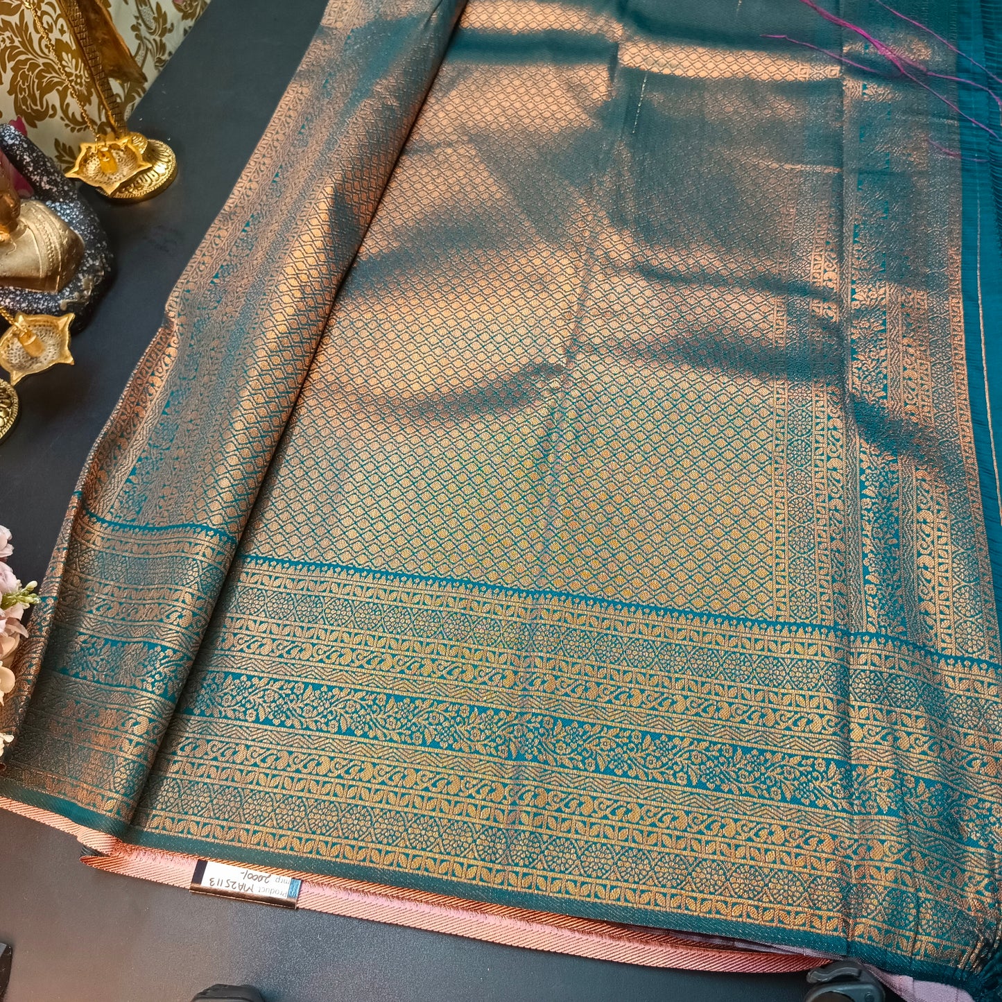 Lilac blue Maragatha Muhurtham Vegan Kanchi Silk Saree MA25113