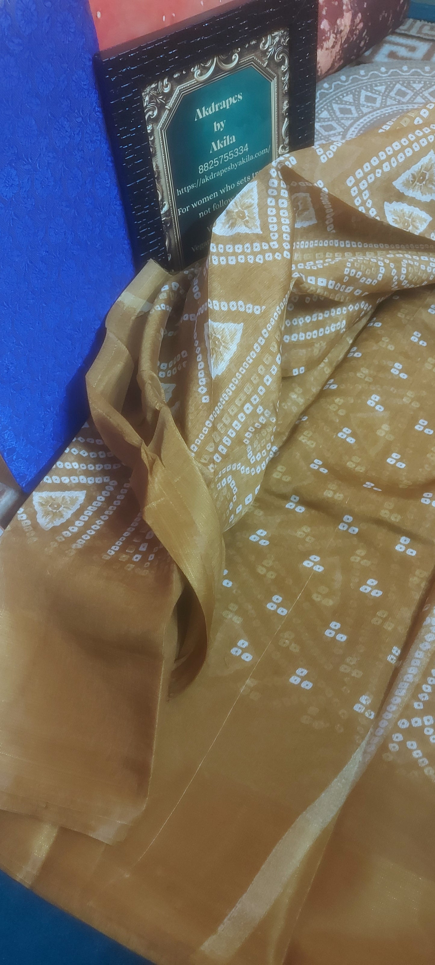 Mustard bandhini Vegan linen Zari border saree JA26045