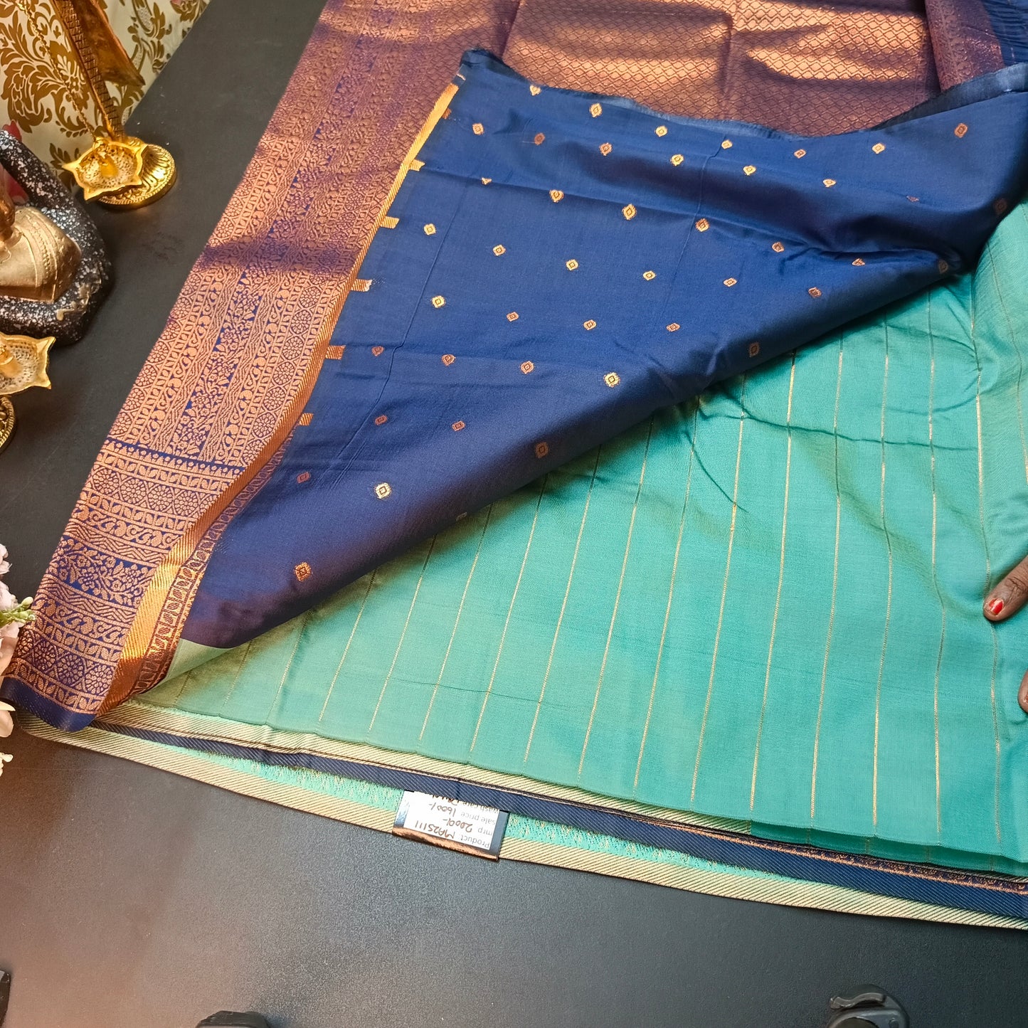 Ice blue Navy blue Maragatha Muhurtham Vegan Kanchi Silk Saree MA25111