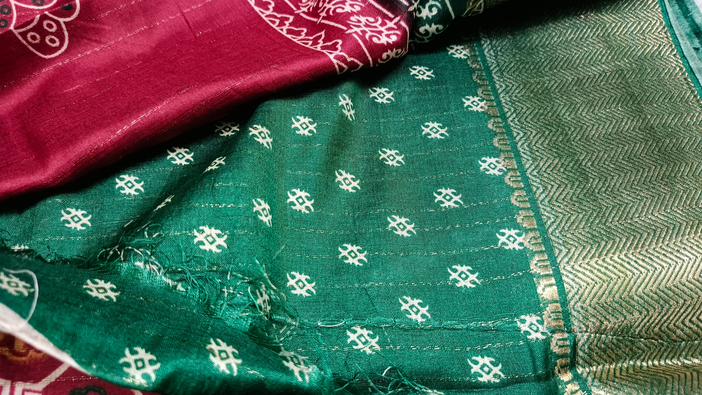 Maroon with Green Semi dola butterfly saree SA25722