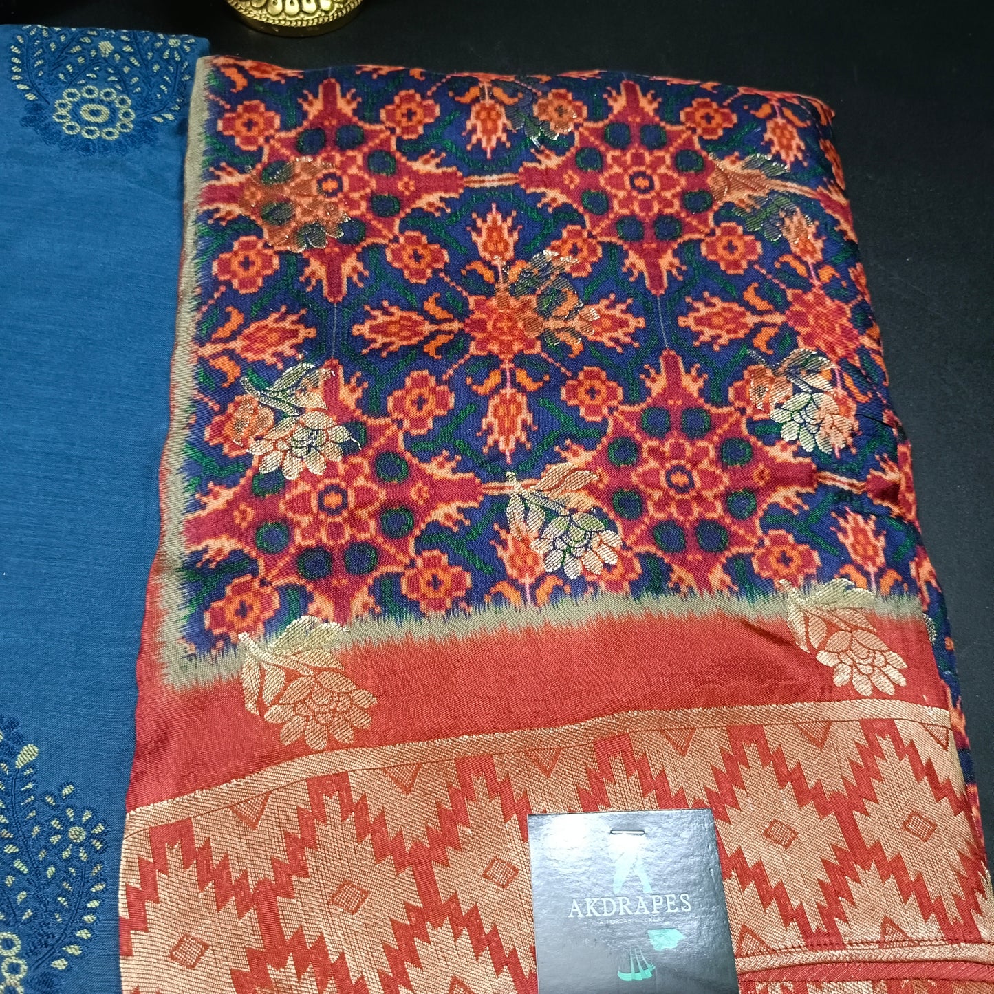 Peacock blue ted embroidery Vegan chinnon Unstitched suits HA25394