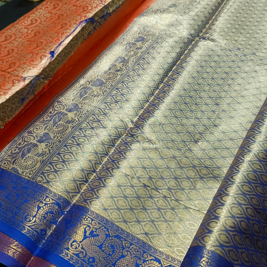 Orange Amarpalli vegan kanchi bridal tissue Thread Weave saree JA25306