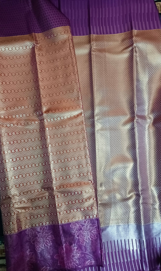 Peach with magenta neelambari bridal vegan tissue kanchi silk saree LA25941