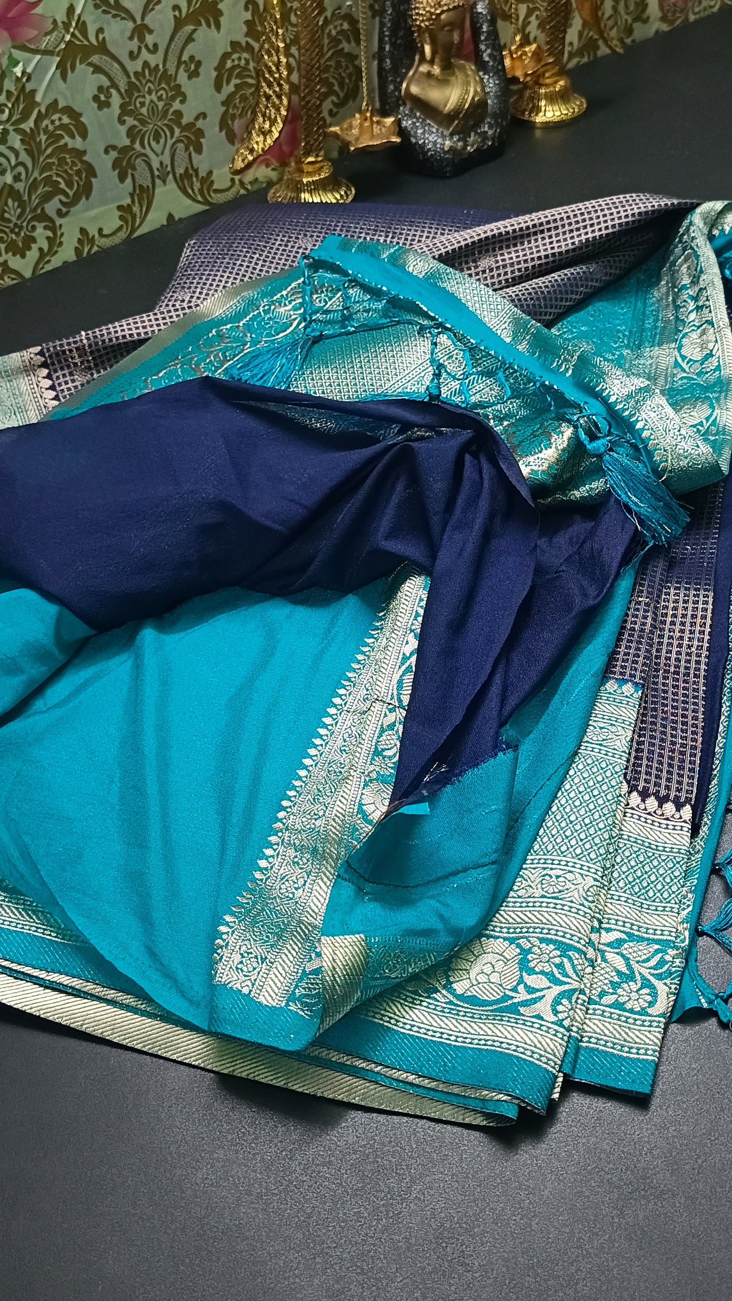 Navy blue Zari tara vegan banarasi kaddi georgette saree MA25253