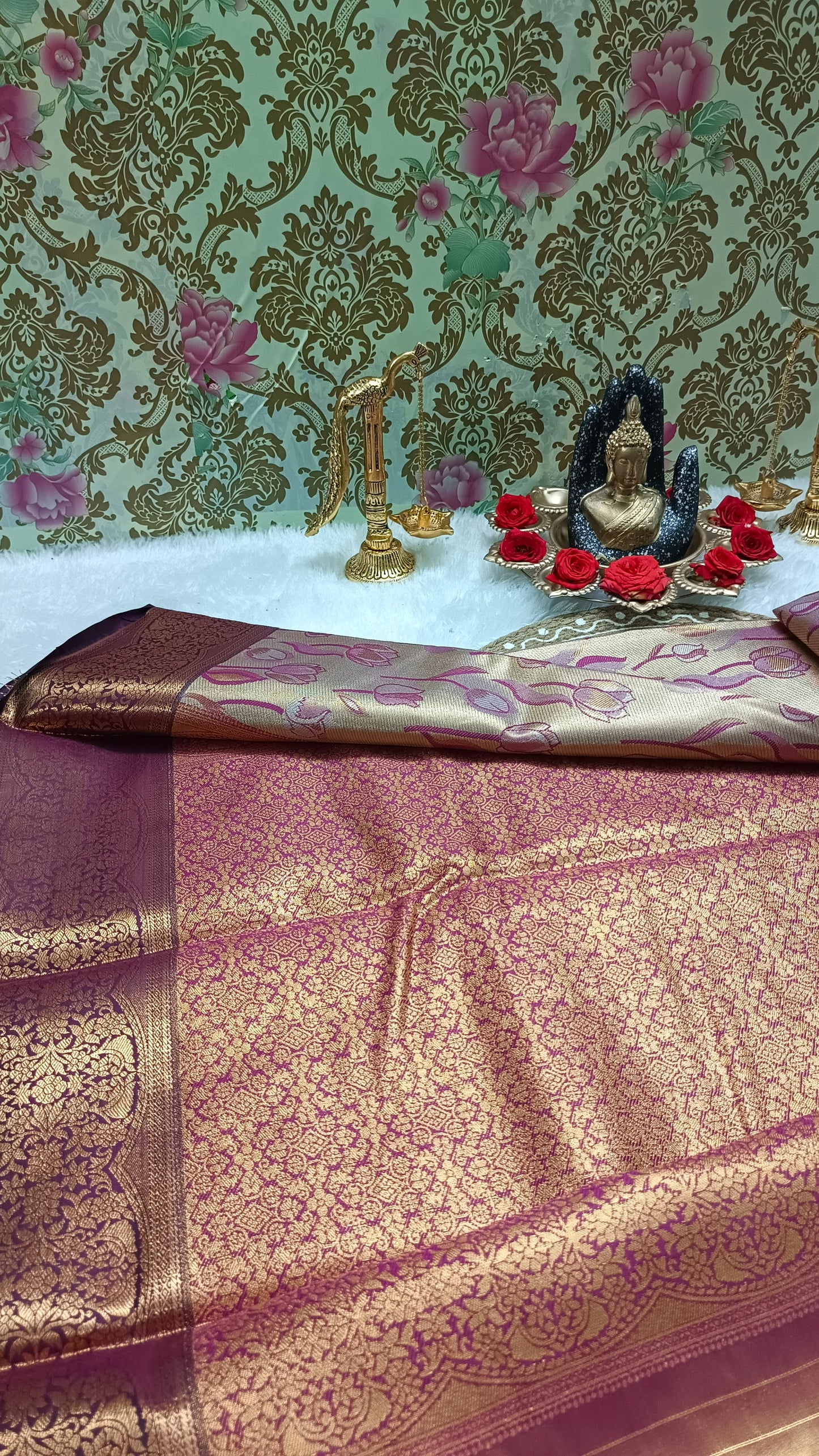 Wine Tulika golden bridal tissue Vegan kanchi saree