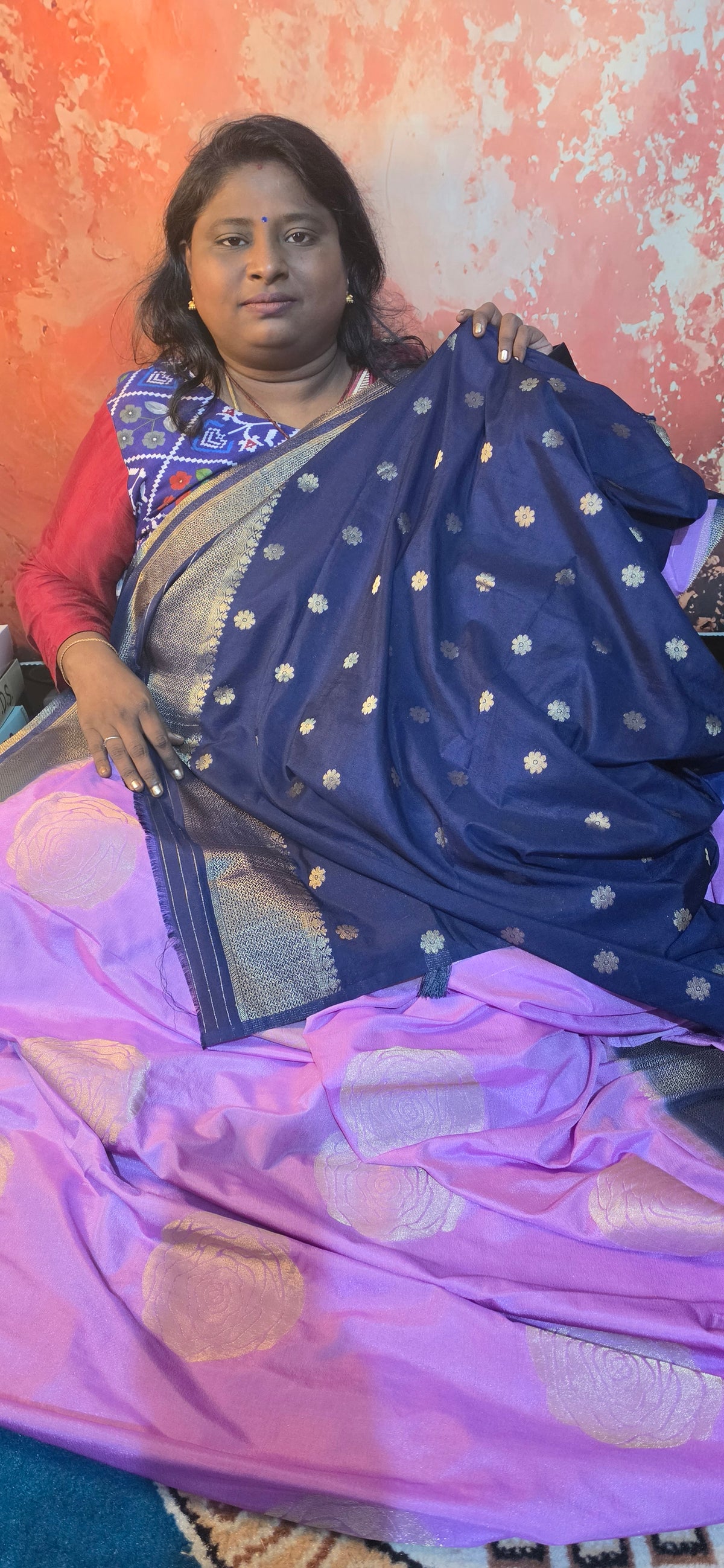Lavender with Navy blue Zari gulab Viscose crepe silk saree MA25159