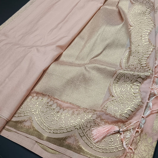 Peach Kanakavalli Premium vegan kaddi georgette saree MA25237