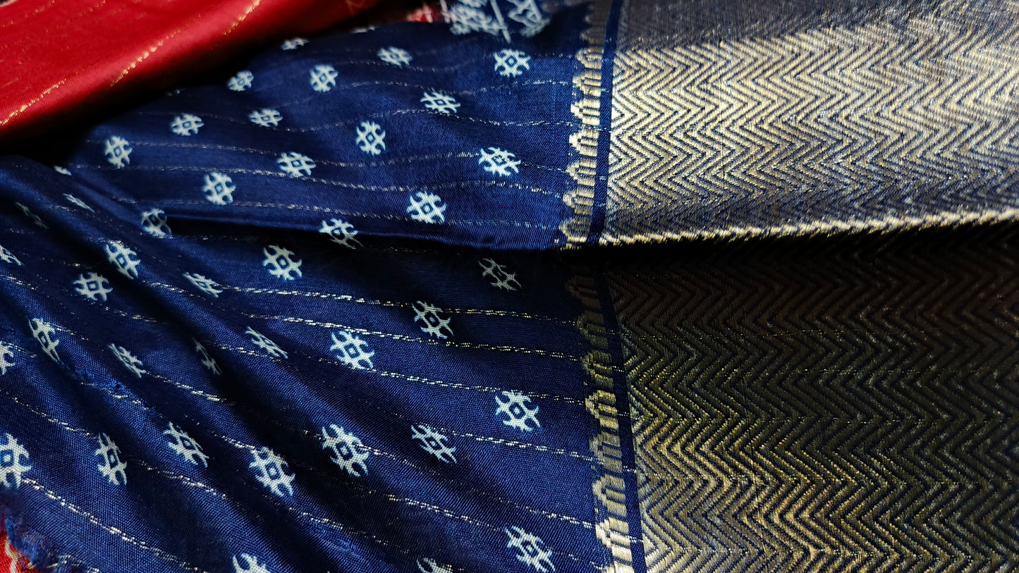 Red with Navy Blue Semi dola butterfly saree SA25719