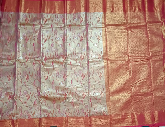 Red Tulika golden bridal tissue Vegan kanchi saree JA25291