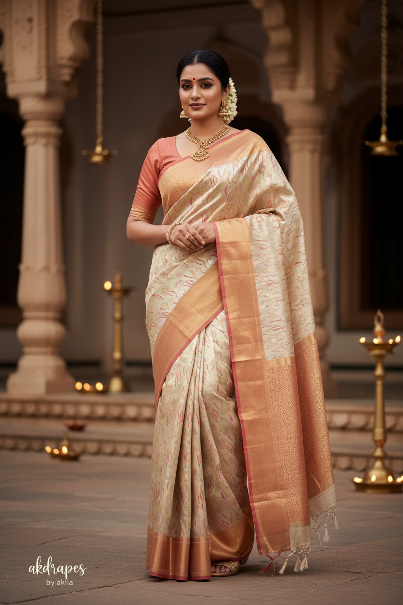 Red Tulika golden bridal tissue Vegan kanchi saree JA25291
