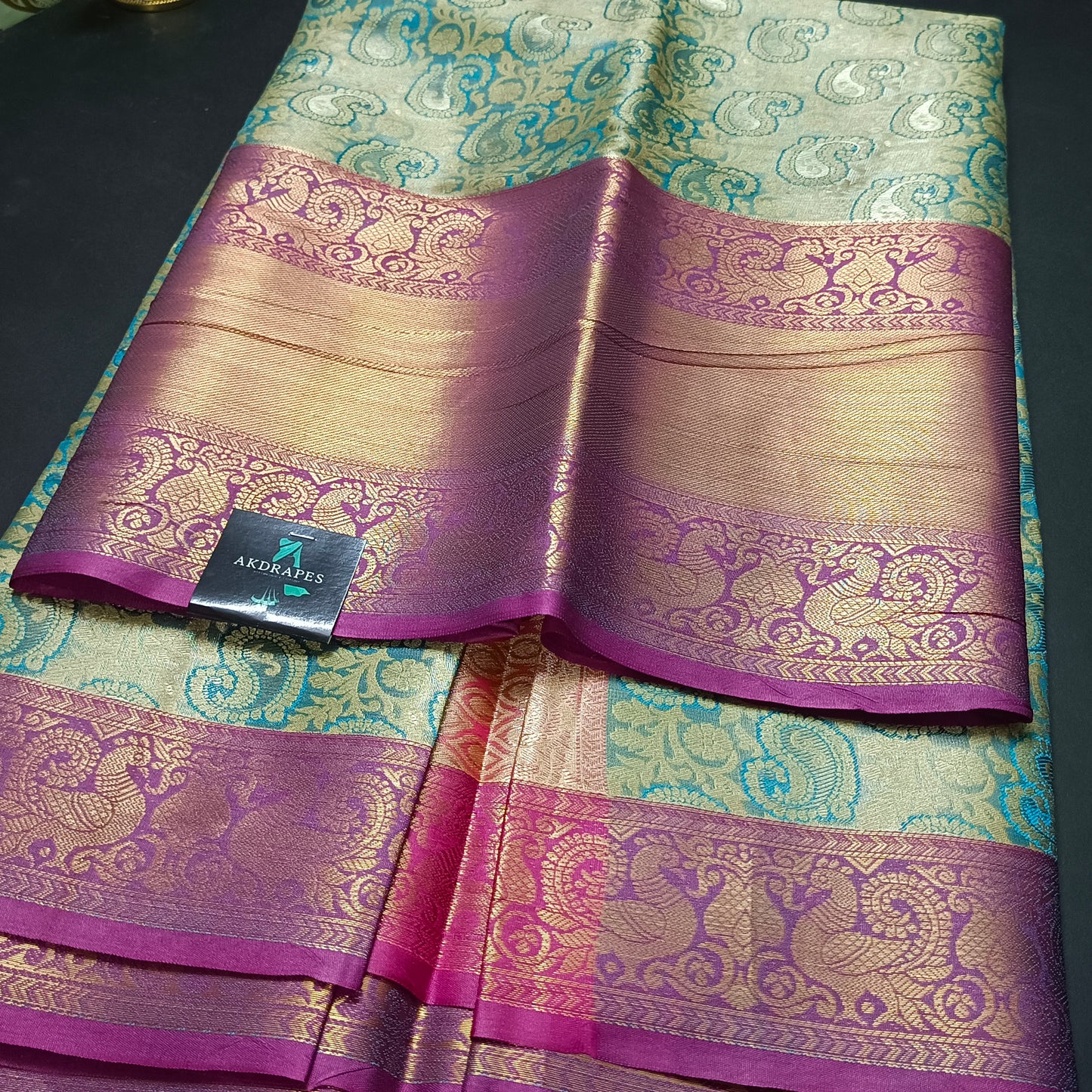 Blue Amarpalli vegan kanchi bridal tissue saree JA25307