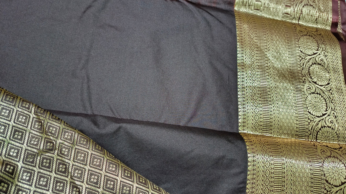 Rust Orange with coffee brown Varnajalam vegan premium kanchi silk saree LA25910