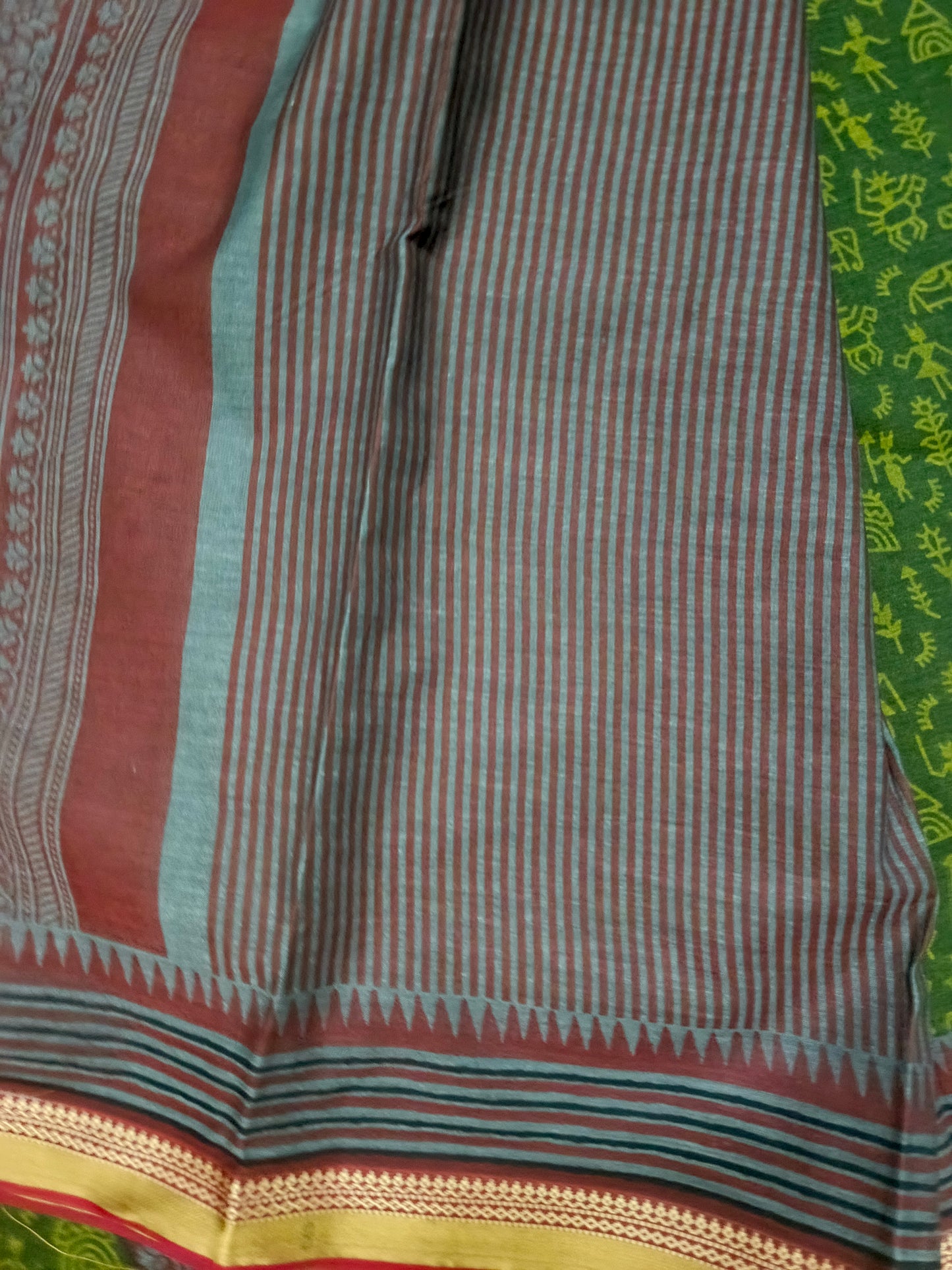Green Warli kala Vegan Muslin cotton saree HA25481