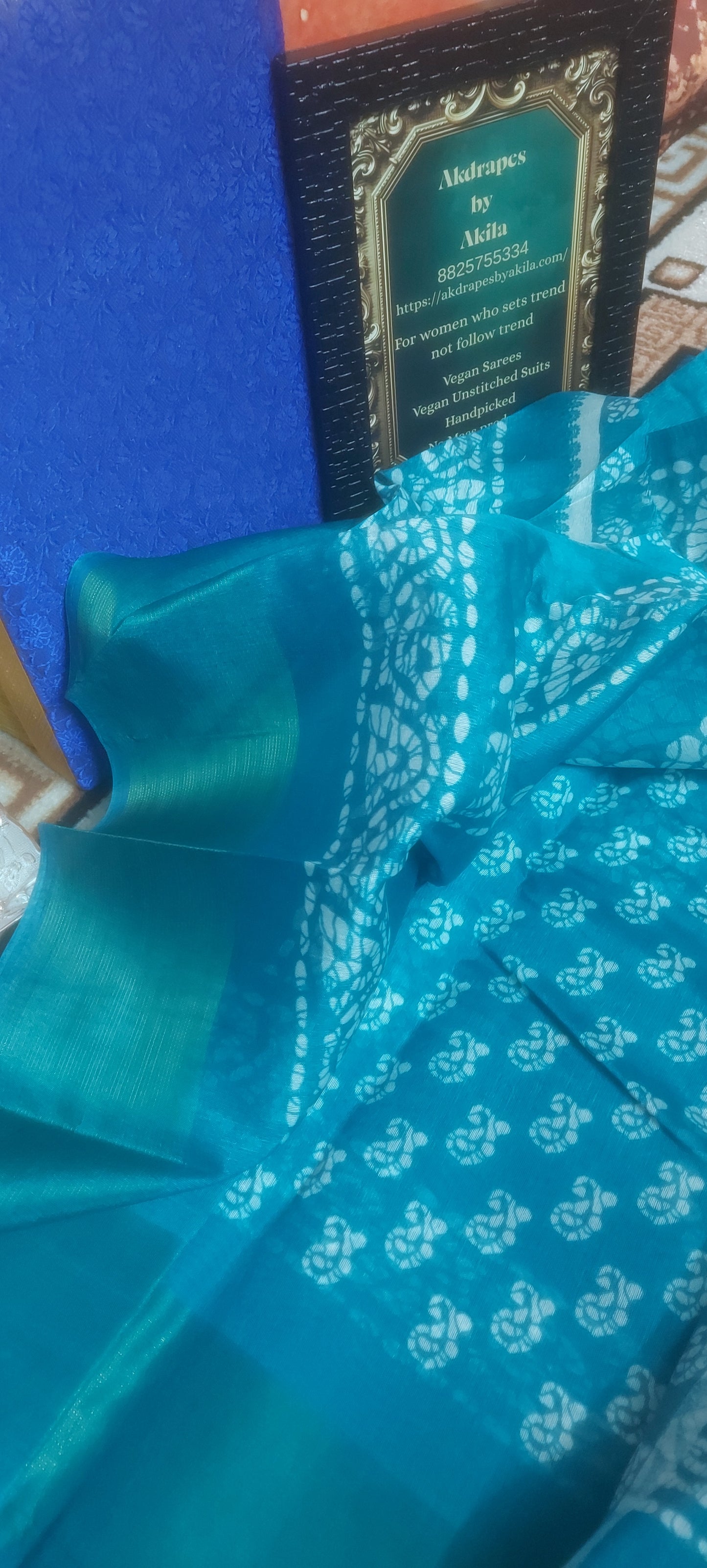 Blue Mango Batik linen zari border saree JA26026