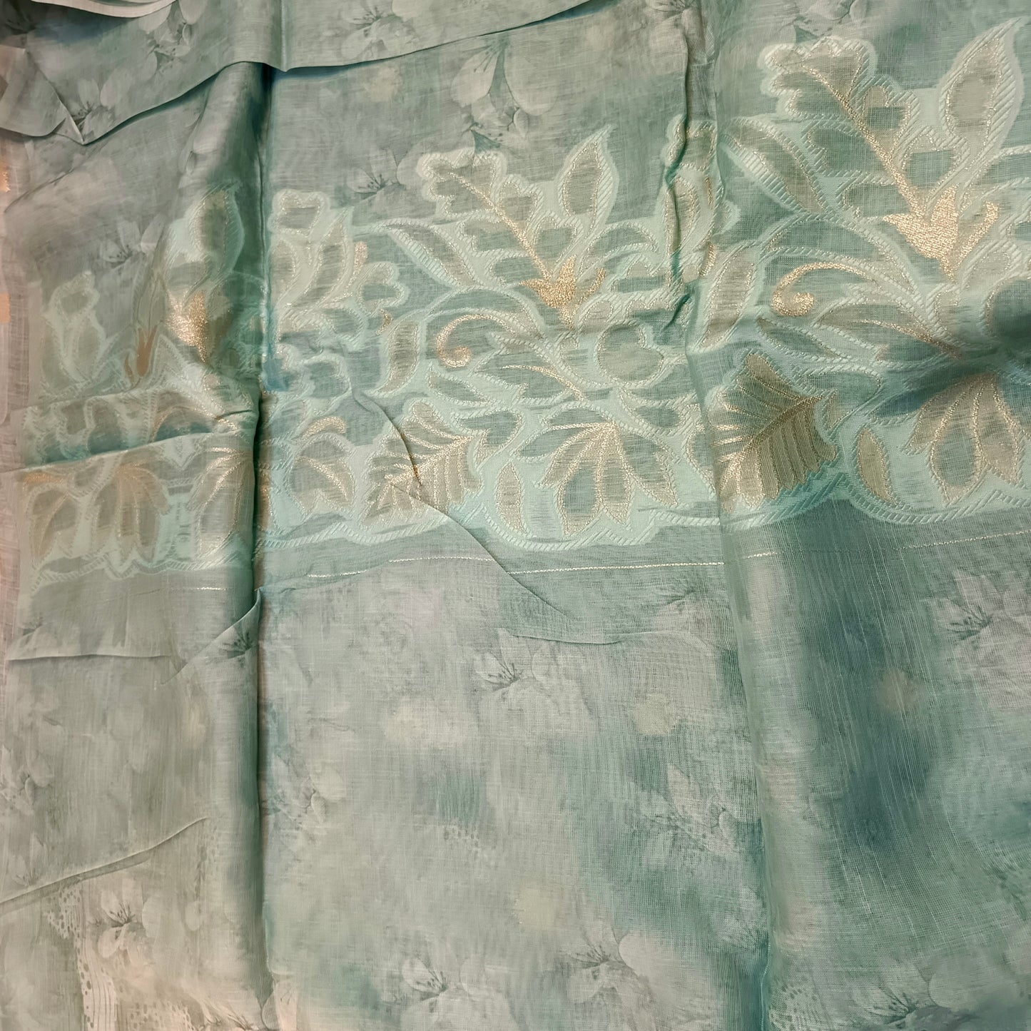 Ice blue Linen Jamdhani Cutwork vegan Unstitched Suit PA25069