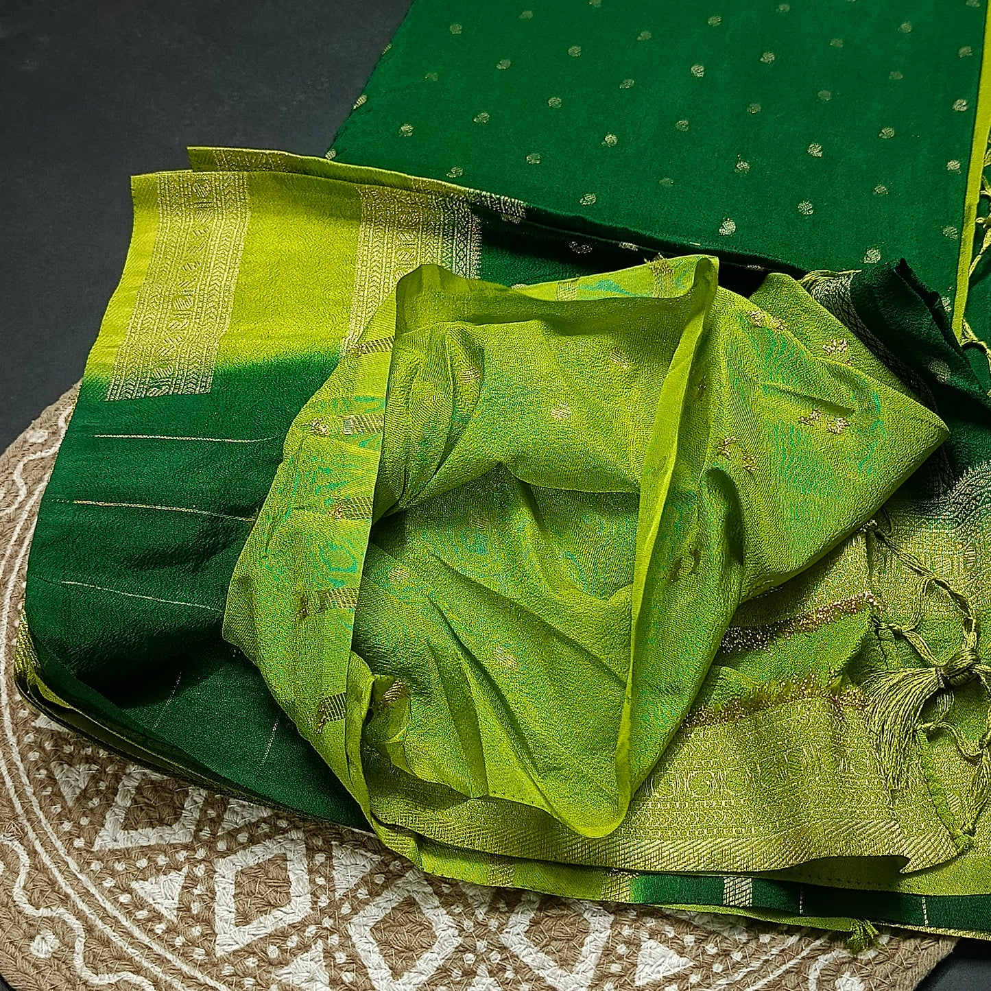 bottle Green Green Kairika Vegan Viscose Crepe Silk Saree MA25161