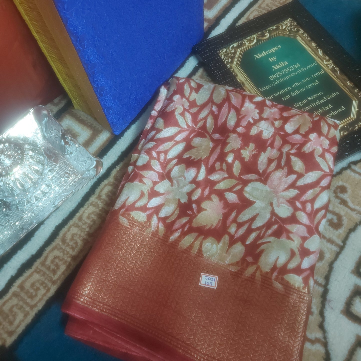 Maroon Vegan dola floral Weaving border saree JA26129