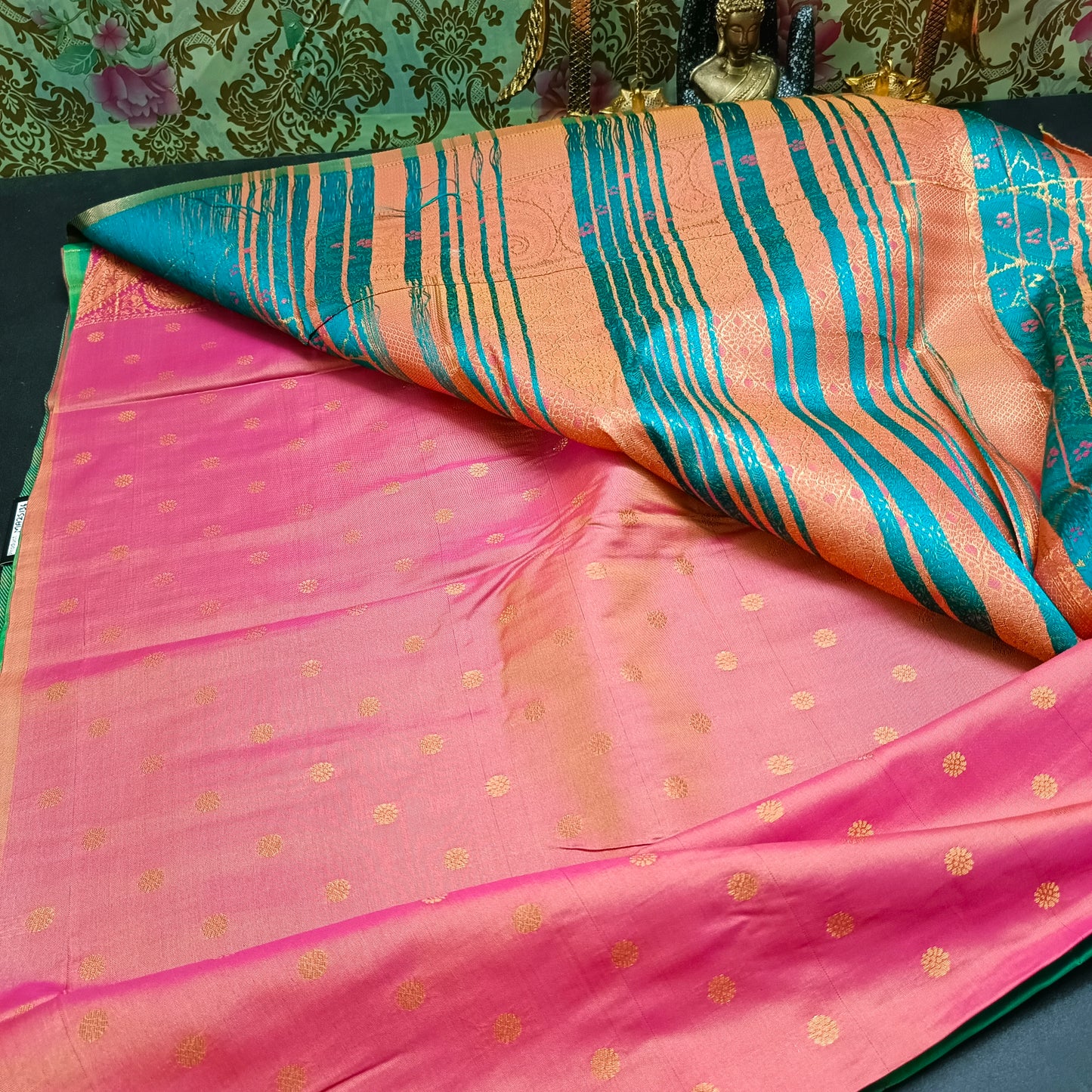 Seagreen Pink Pavazha Pattu vegan Kanchi silk saree MA25136