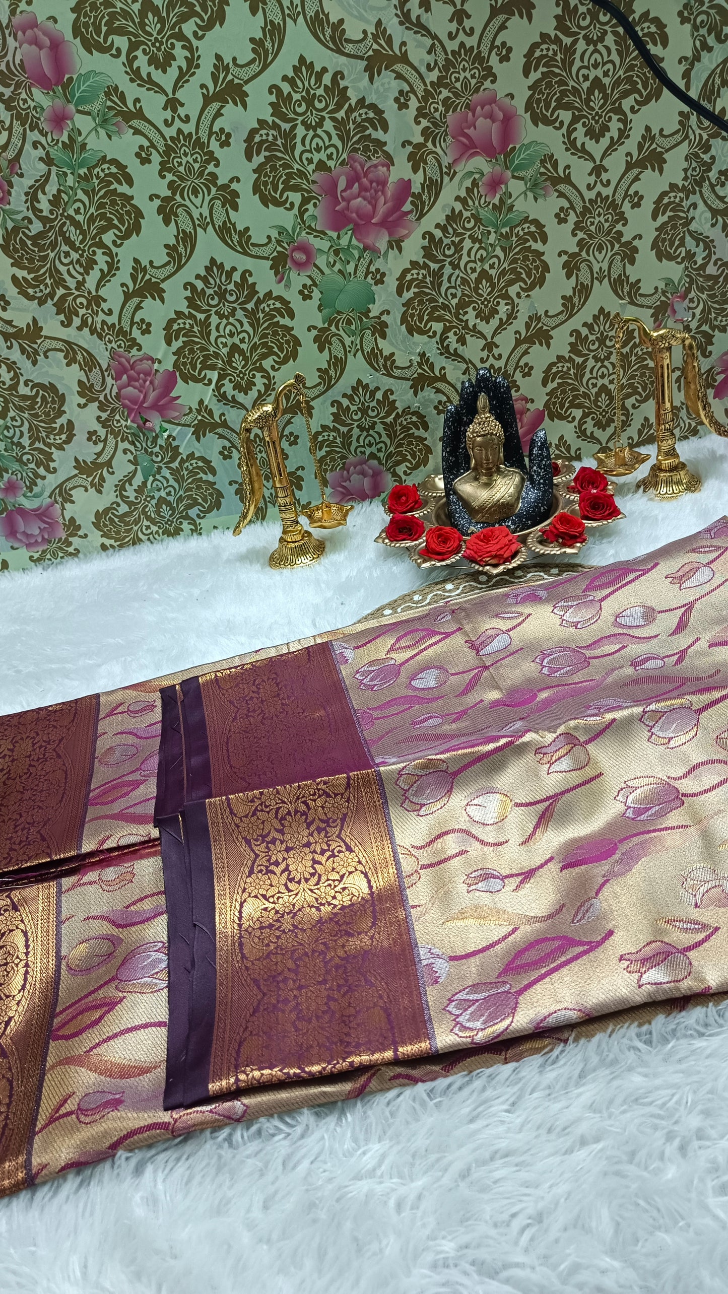 Wine Tulika golden bridal tissue Vegan kanchi saree