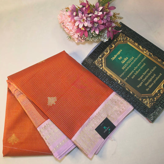 Red pastel pink Parampara vegan kanchi silk saree GA26155
