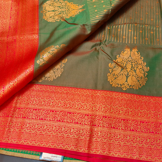 Green Red Maragatha Muhurtham Vegan Kanchi Silk Saree MA25109