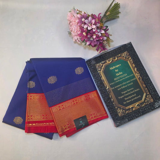 Royal blue red Parampara vegan kanchi silk saree GA26141