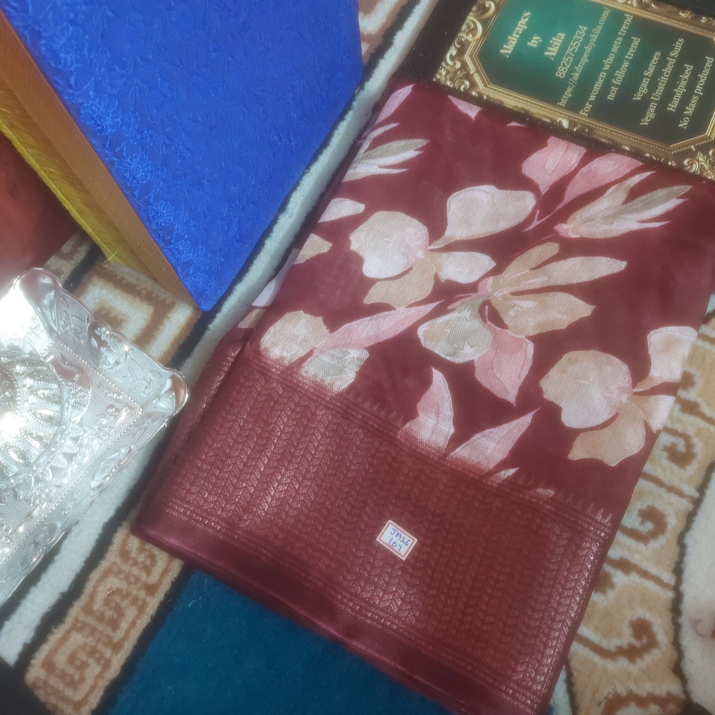 Maroon Vegan dola floral Weaving border saree JA26108