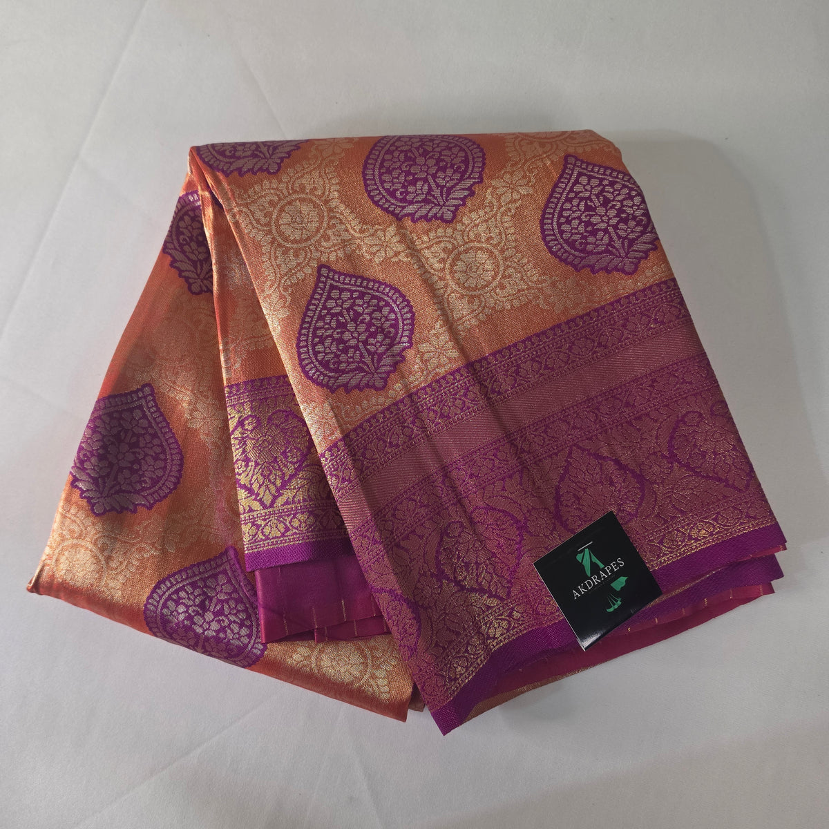 Peach Sumangali Vegan Bridal Tissue soft silk saree MA25139