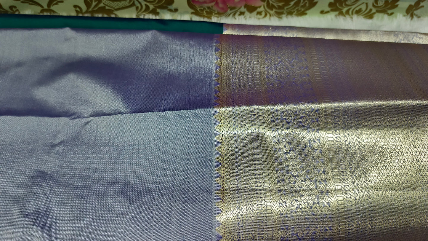 Peacock green Parijatham Vegan premium kanchi brocade silk saree LA25923