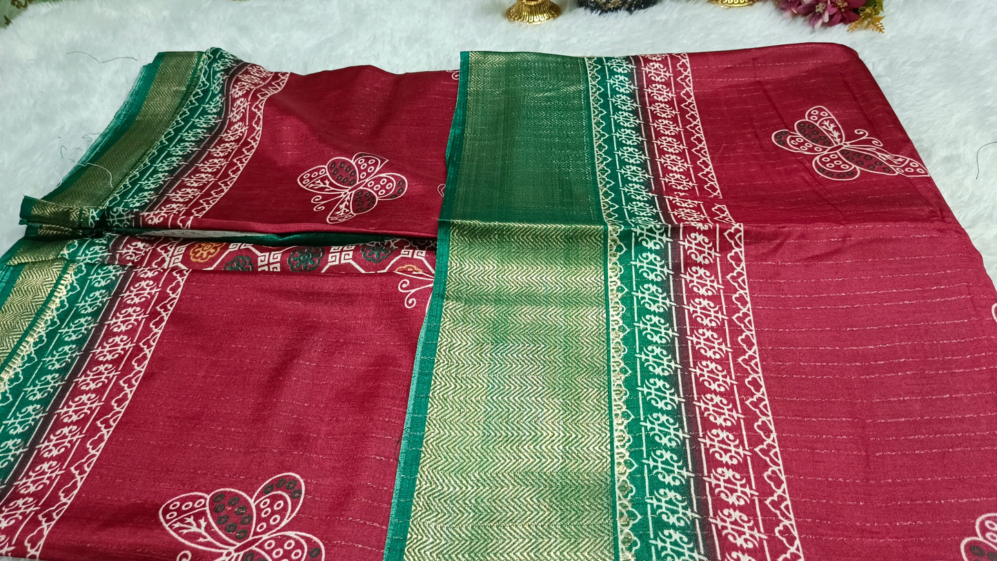 Maroon with Green Semi dola butterfly saree SA25722