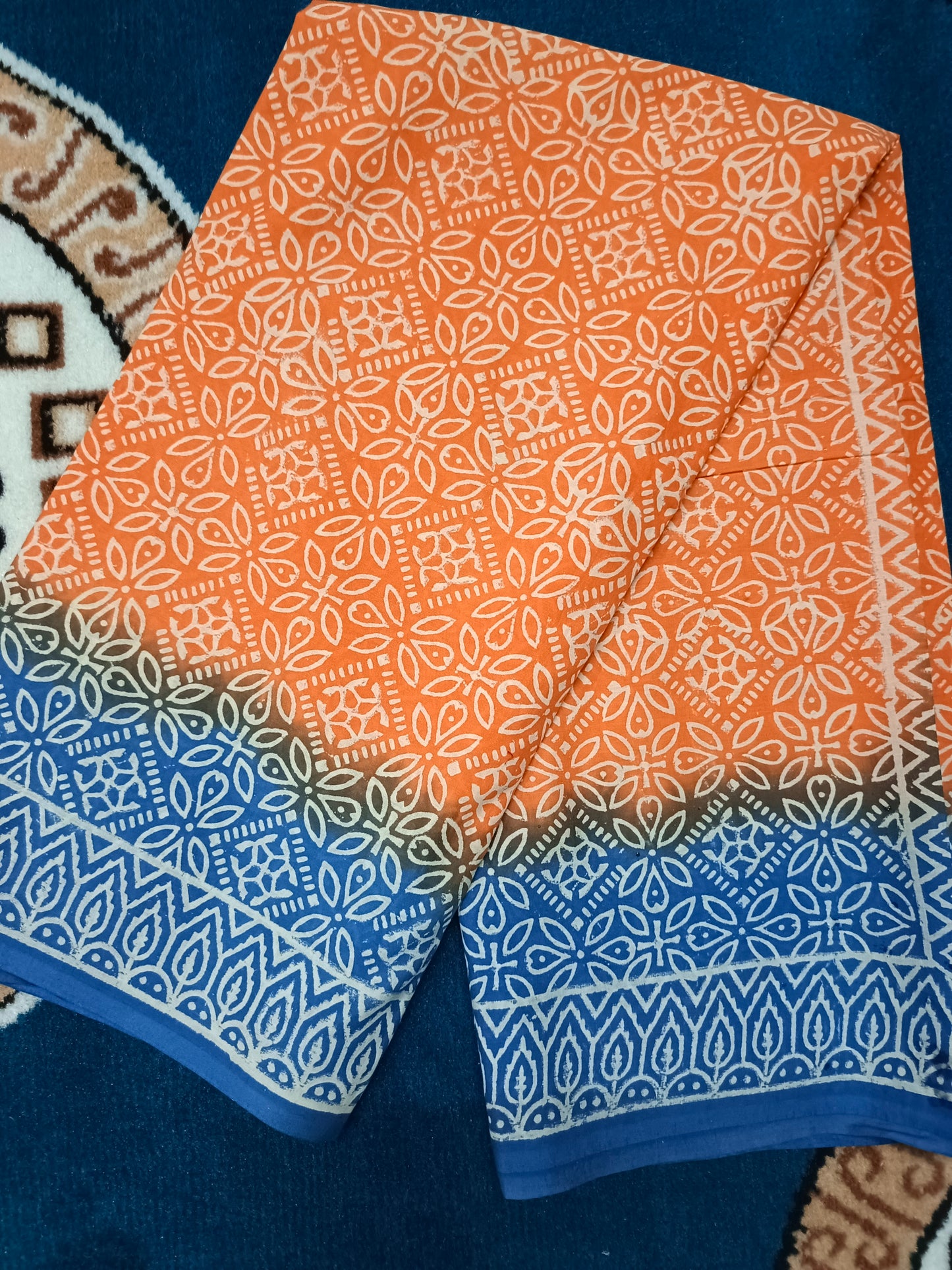 Orange Vegan floral Jaipur cotton saree SA25752