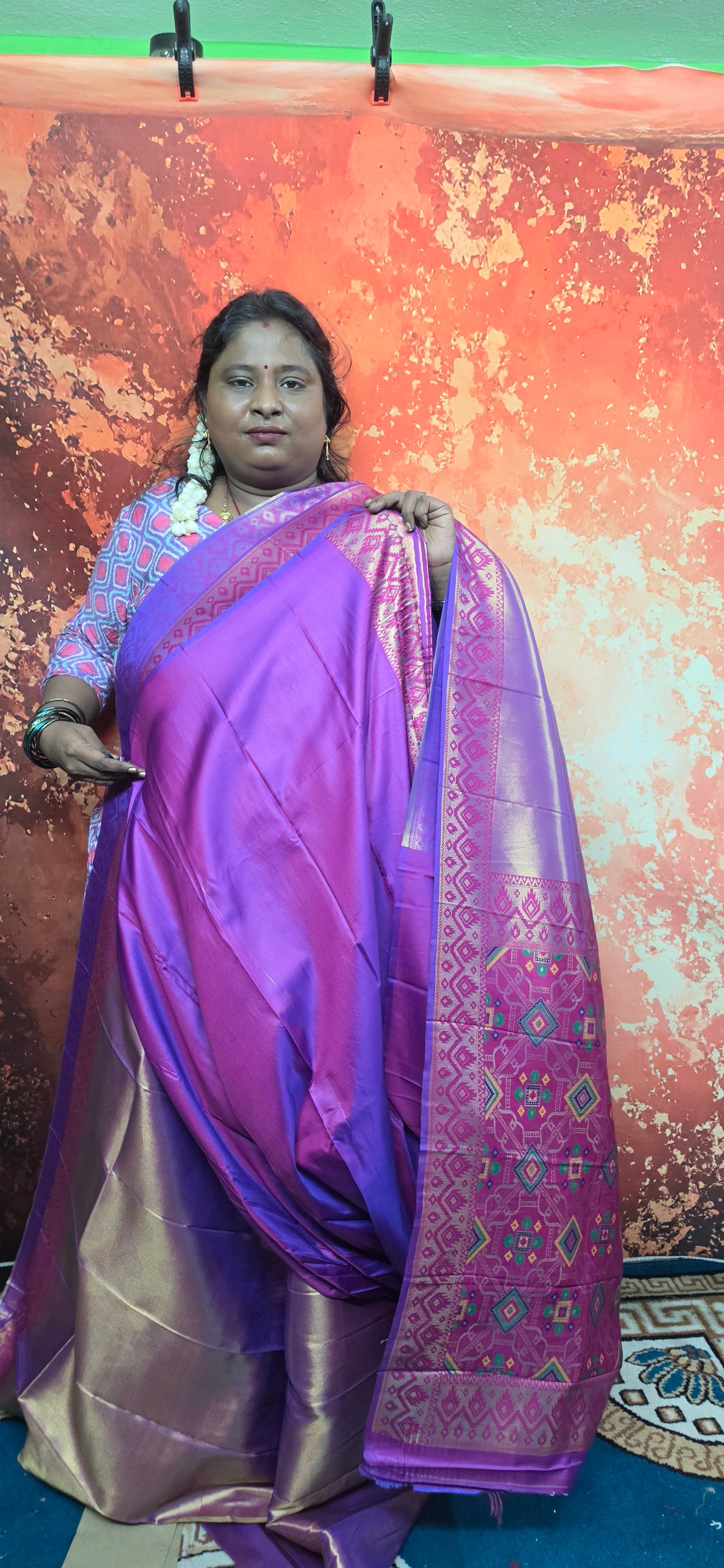 Violet Zari patola Vegan Brocade soft silk saree JA25315