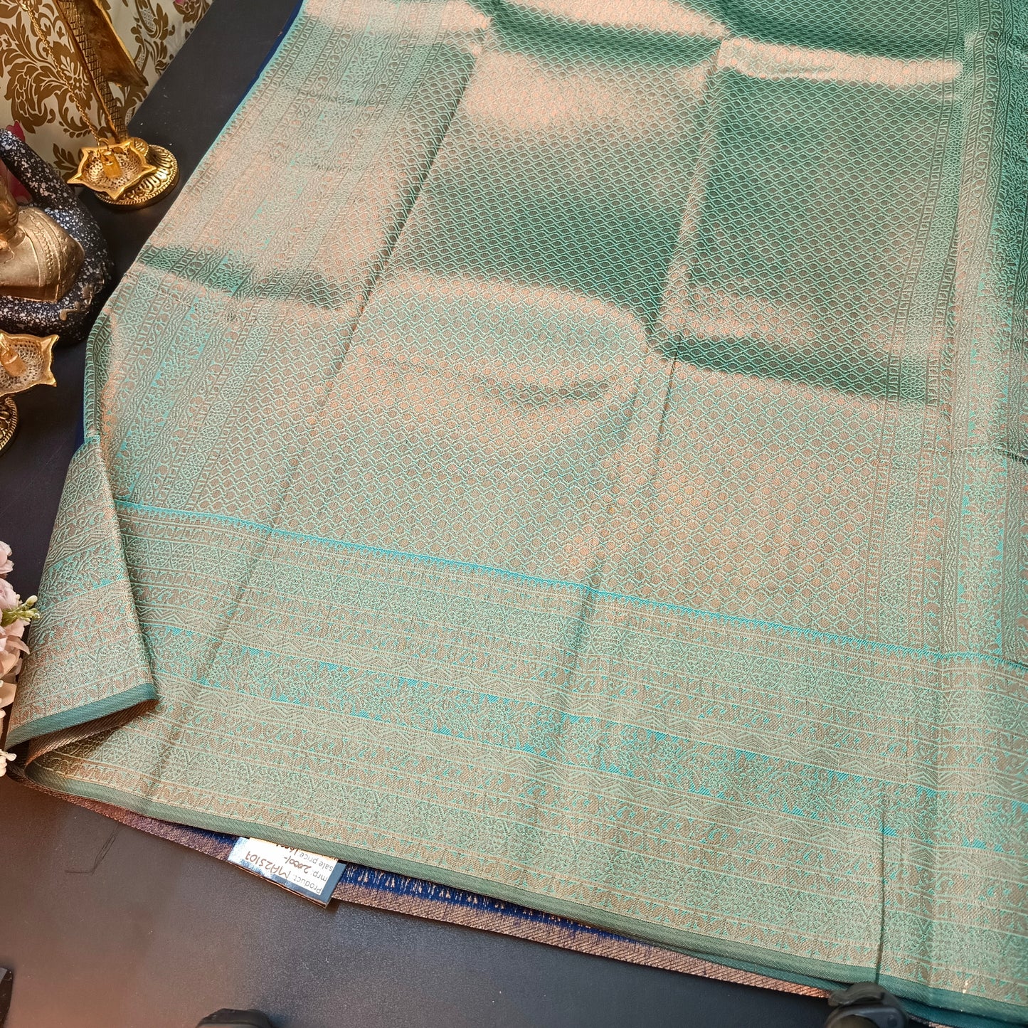 Navy blue Maragatha Muhurtham Vegan Kanchi Silk Saree MA25107