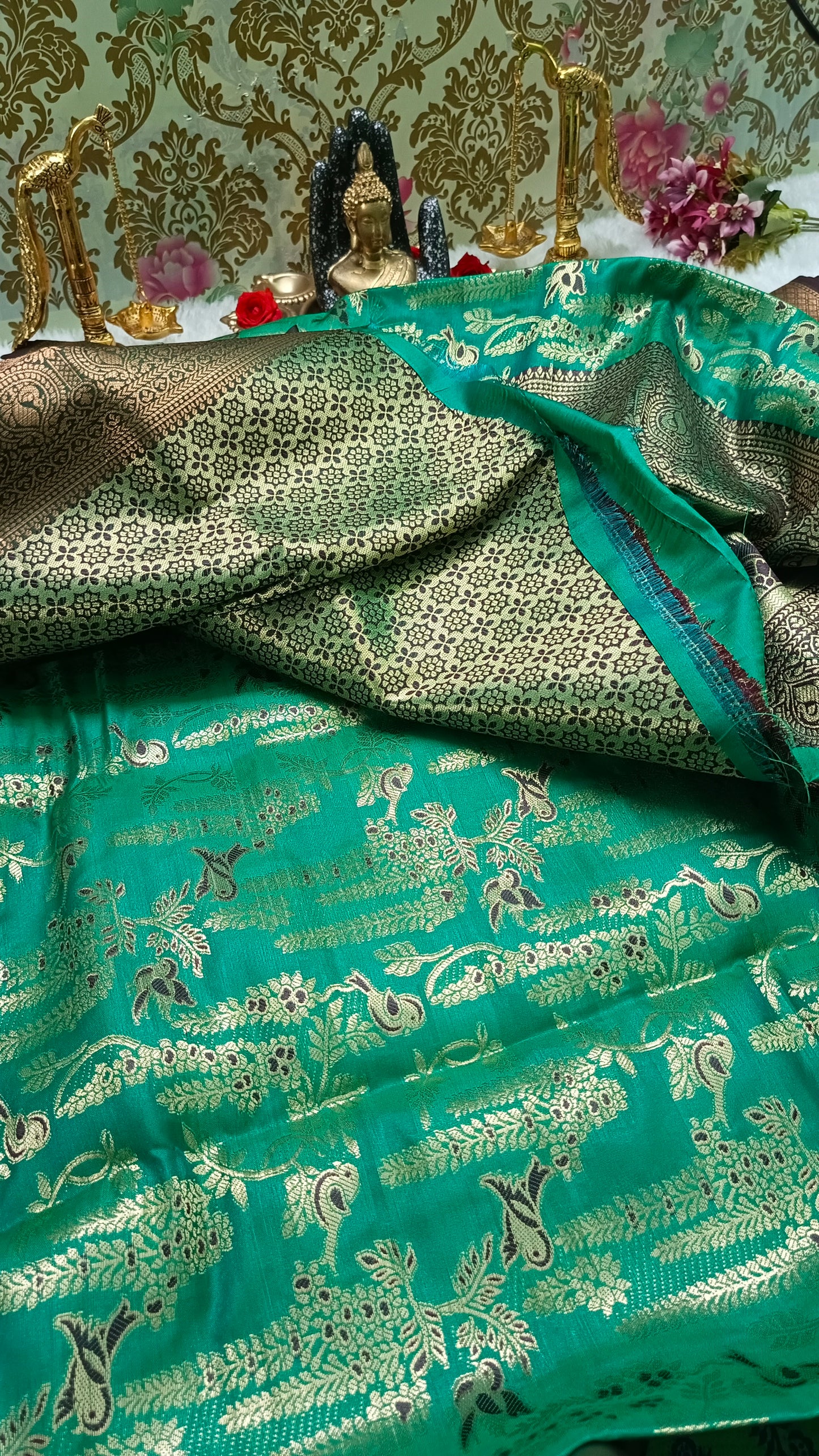 Green with Brown Raj nandhini Vegan kanchi silk Saree JA25283