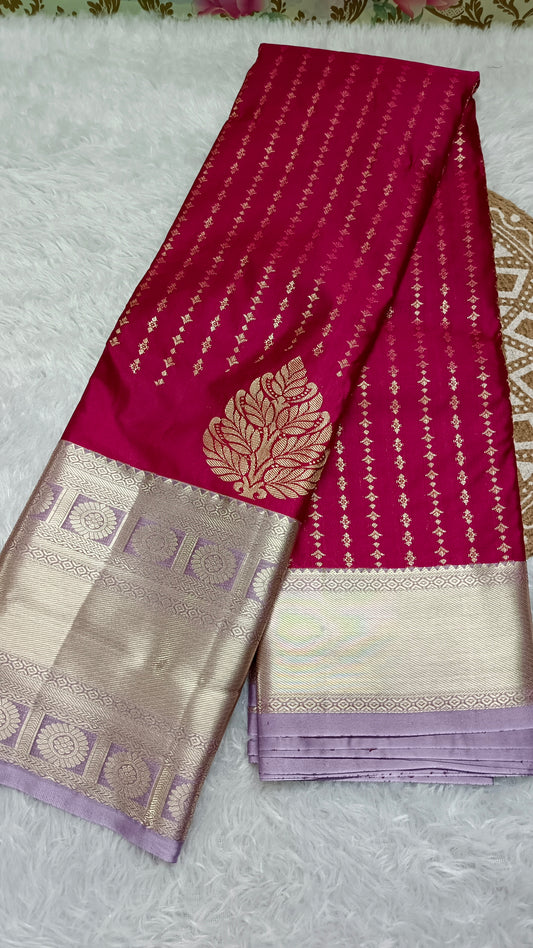 Pink with pastel Varnajalam vegan premium kanchi silk saree LA25915