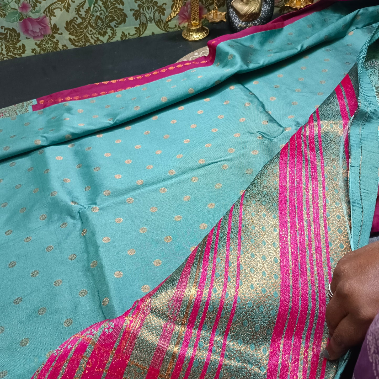 Wine Pastel blue Pavazha Pattu vegan Kanchi silk saree MA25138
