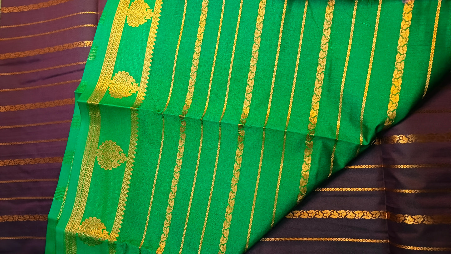 Dark purple green Veldhari Vegan mysore silk saree MA25085