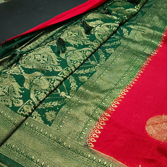 Red banarasi vana premium vegan Kaddi georgette saree MA25207