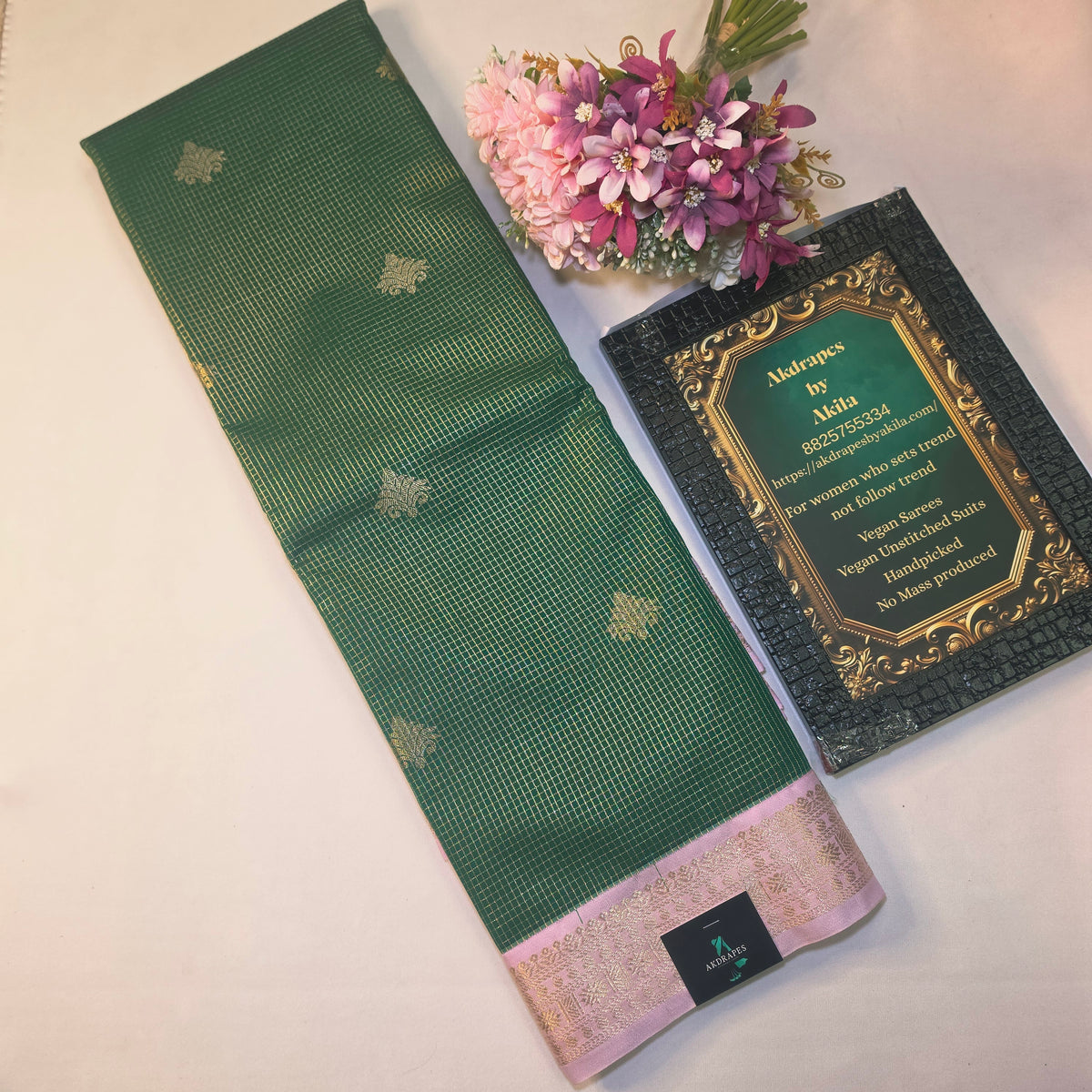 Green pastel pink Parampara vegan kanchi silk saree GA26156