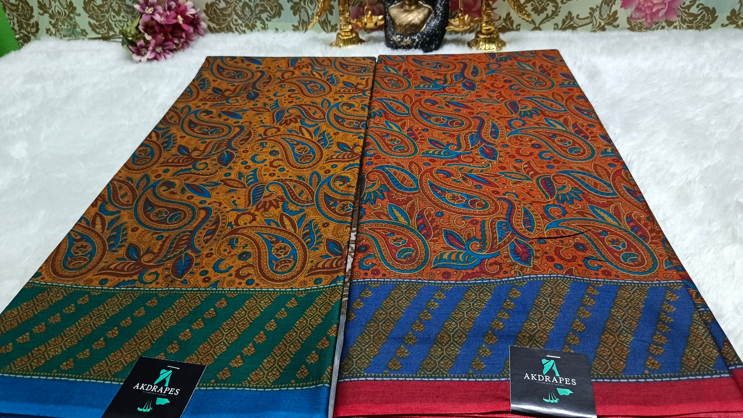 Paisley Screen printed vegan muslin saree