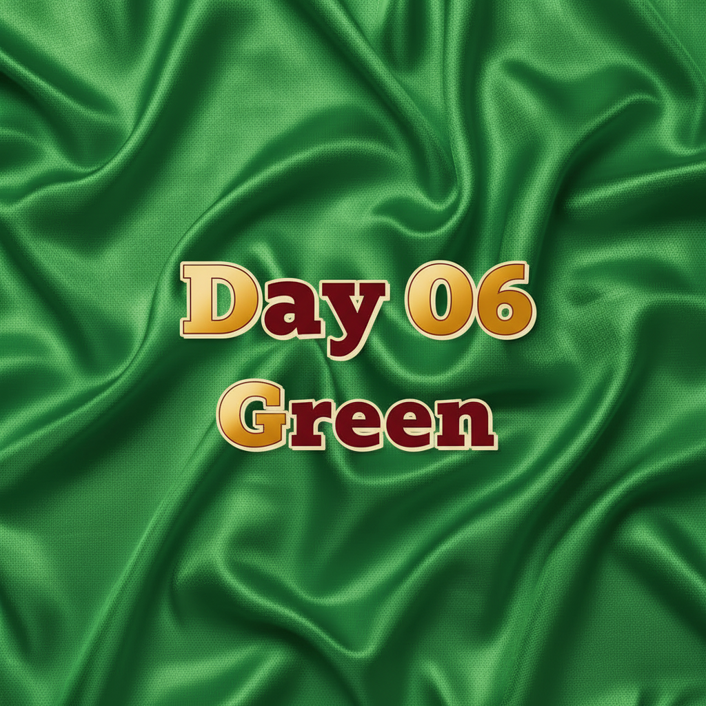 Square green saree graphic with highlighted text “Day 06 Green”