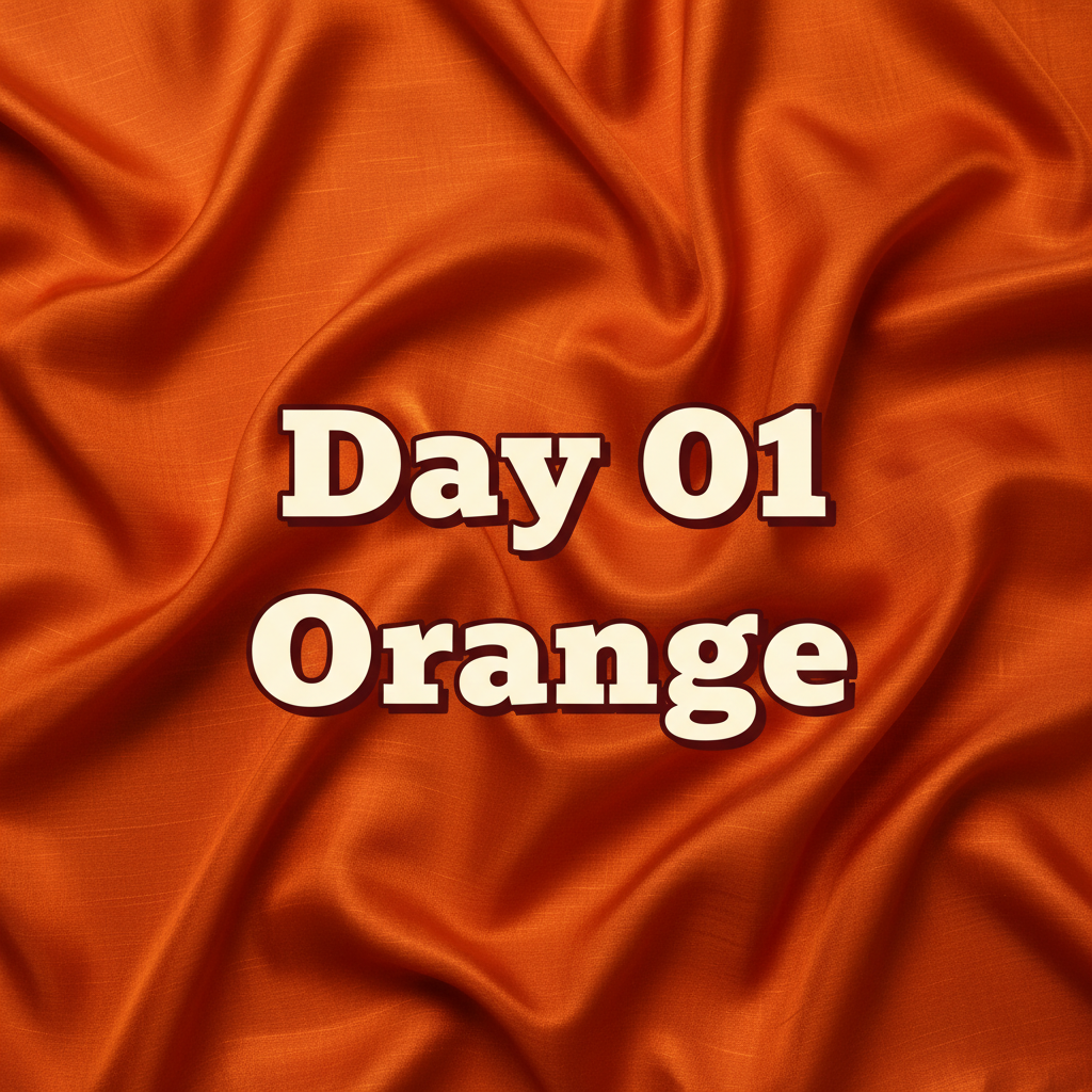 Square orange saree graphic with highlighted text “Day 01 Orange”