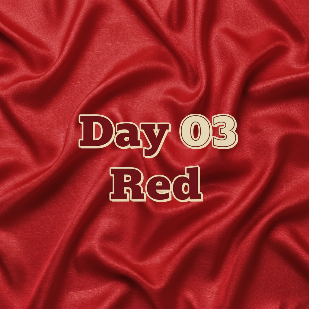 Square red saree graphic with highlighted text “Day 03 Red”