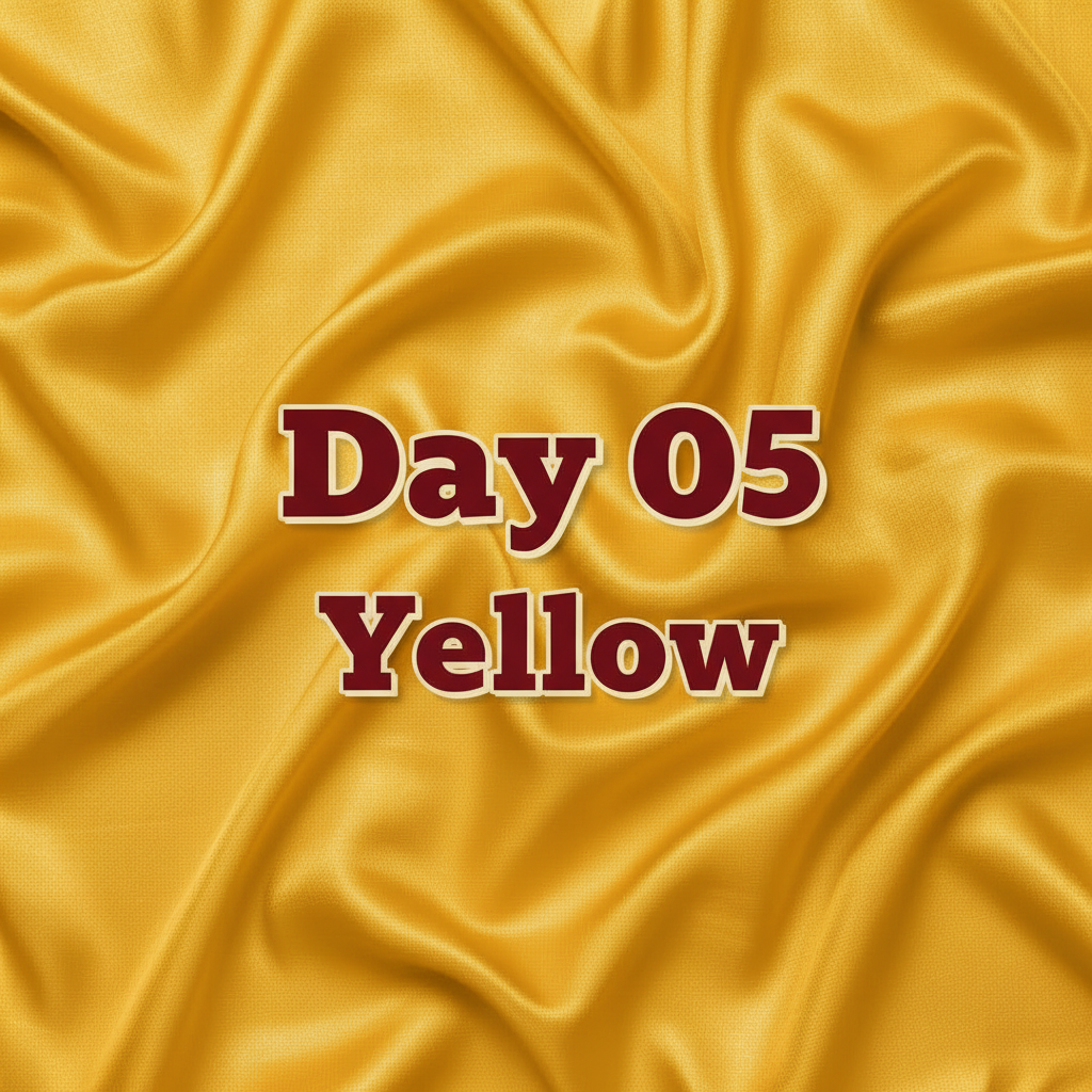 Square yellow saree graphic with highlighted text “Day 05 Yellow”