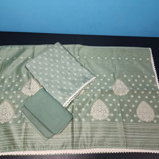 Green Tissue discharge printed top jamdhani dupatta suit PA25001