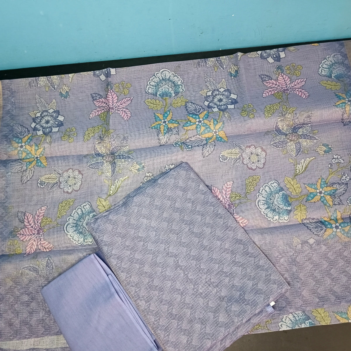 purple Tissue linen zig zag top Floral digital print dupatta PA25017