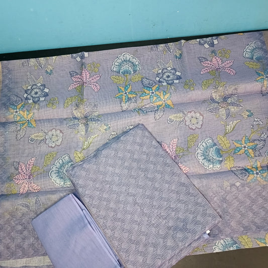 purple Tissue linen zig zag top Floral digital print dupatta PA25017