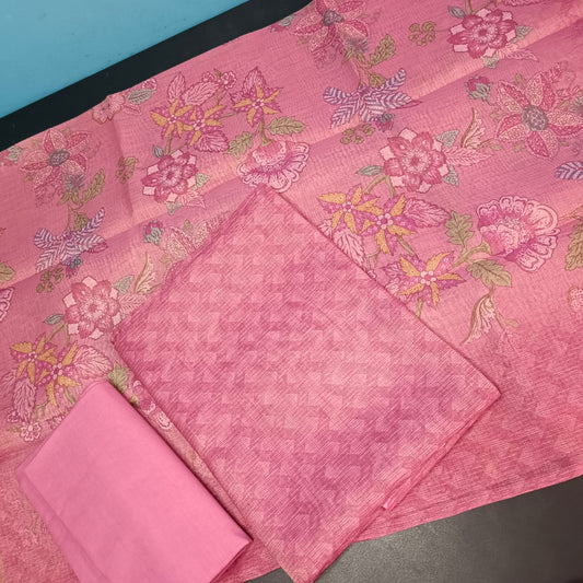 Pink Tissue linen zig zag top Floral digital print dupatta PA25019